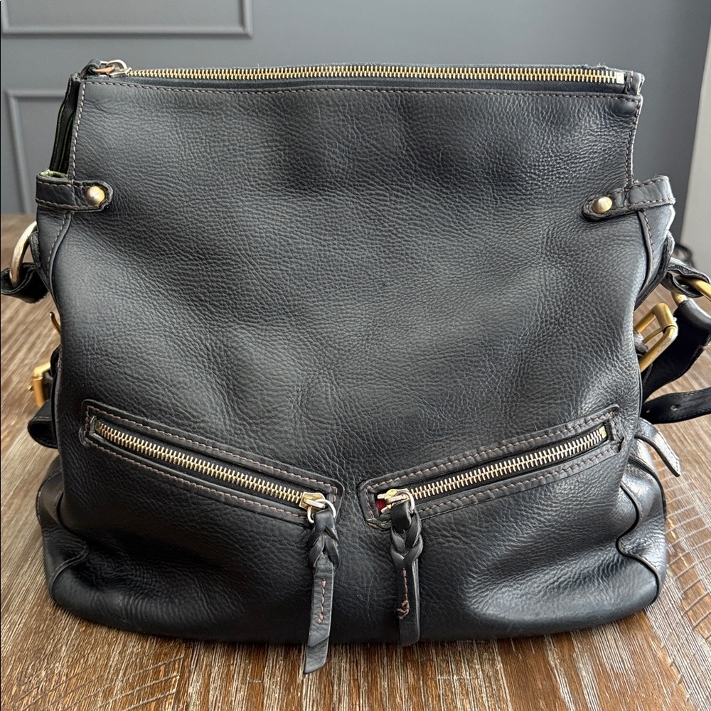 Dooney & Bourke Florentine Black Leather Foldover Tassle Large Crossbody Bag - Picture 7 of 16